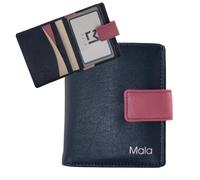 Kora - Monedero compacto de dos tonos con pestaña - Cartera pequeña de piel auténtica RFID con bolsillo para monedas, ventana de identificación y ranuras para tarjetas - 10,5 x 8,5 x 2 cm, Navy, S