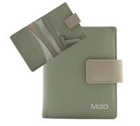 Kora - Monedero compacto de dos tonos con pestaña - Cartera pequeña de piel auténtica RFID con bolsillo para monedas, ventana de identificación y ranuras para tarjetas - 10,5 x 8,5 x 2 cm, Green, S