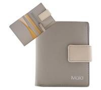 Kora - Monedero compacto de dos tonos con pestaña - Cartera pequeña de piel auténtica RFID con bolsillo para monedas, ventana de identificación y ranuras para tarjetas - 10,5 x 8,5 x 2 cm, gris, S