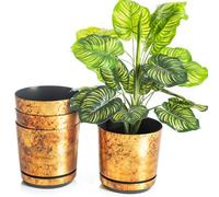 KORAD Conjunto de 4 macetas con Plato de 18 cm de diámetro, Modelo 033 - Óxido; Moderno, Alto Brillo, Estilo clásico, rústico, Loft, para Plantas, Hierbas, Flores y composiciones Vegetales.