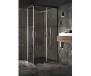 Koralle S600Plus Puerta corredera de ducha esquinera EDS2 100 L, con pata a la izquierda, 1000mm, V110810020TA1, Cabinas de ducha: Perfil/panel: Plata brillo intenso / Bianco, Vidrio: ESG