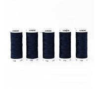 Korbond 500 m Azul Medianoche poliéster 5 x 100 m bobinas Hilo Blanco para máquinas de Coser a Mano - no Encoge - Ideal para reparación, sastrería, Acolchado, Manualidades, Reparaciones y Adornos