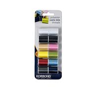 KORBOND Core Mix Selección de 12 bobinas de Hilo de poliéster, 10 Colores Diferentes, para Coser a Mano y a máquina, remendar y Hacer Manualidades, Multi, 32 m Cada una, 384