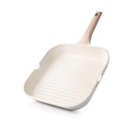 Kordisen Padella antiaderente per piano cottura a induzione, griglia quadrata da 28 cm, per cucinare in interni, padella per bistecca con rivestimento sano con beccucci per versare, senza PFOA, bianca