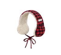 Korean Color-Blocked Plaid Plush Earmuffs Women's Winter Fashion Literary Art Thickened Cycling Ear Protection Lace-up Headband(Red)