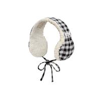 Korean Color-Blocked Plaid Plush Earmuffs Women's Winter Fashion Literary Art Thickened Cycling Ear Protection Lace-up Headband(Black)