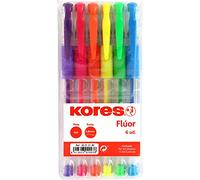 kores. 30212199. Pack de 6 Bolígrafos de Tinta Gel Flúor, BG4, Punta 0,8mm, Colores Surtidos