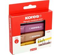 kores 30213099. Pack de 4 Subrayadores Metalizados MME1, Punta Biselada, Colores Surtidos