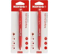 Kores - Bolígrafo Borrable Rojo BG5, Tinta Gel, Punta 0,7mm, Retráctil, Grip Ergonómico, No Mancha, No Daña Papel, No Deja Restos de Goma, Perfecto Material Escolar y de Oficina (Paquete de 2)