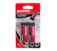 Kores - Borradores de goma de PVC negro - Borradores en forma de bloque KE-20 con funda de papel - 60 x 21 x 10 mm - Suministros escolares, vuelta a la escuela, bonitos artículos de papelería