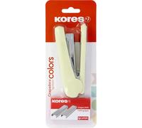 Kores - Grapadora Oficina Modelo Colors + 1.000 Grapas 24/6, Amarillo Soft, Tamaño 12,5x5,5x3cm, Capacidad 20 Hojas de Papel de 80g, Compatible con Grapas 26/6, Material Escolar y de Oficina