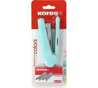 Kores - Grapadora Oficina Modelo Colors + 1.000 Grapas 24/6, Color Azul Soft, Tamaño 12,5x5,5x3cm, Capacidad 20 Hojas de Papel de 80g, Compatible con Grapas 26/6, Material Escolar y Profesional