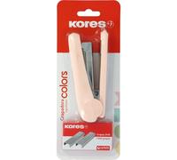 Kores - Grapadora Oficina Modelo Colors + 1.000 Grapas 24/6, Color Rosa Soft, Tamaño 12,5x5,5x3cm, Capacidad 20 Hojas de Papel de 80g, Compatible con Grapas 26/6, Material Escolar y Profesional