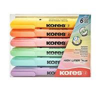 Kores - High Liner Plus: Rotuladores de colores pastel, punta de cincel y tinta a base de agua, suministros escolares y de oficina, juego de 6 colores surtidos