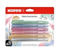 Kores Juego de marcadores de texto con purpurina (6 unidades), secado rápido, tinta resistente a las manchas, punta de cincel, apto para todo tipo de papel, ancho de línea de 1 a 4 mm, paquete de 6