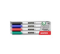 Kores - Rotulador K: rotuladores de pizarra blanca de colores con punta fina, se puede limpiar en seco y tinta casi inodora, suministros escolares y de oficina, juego de 4 colores surtidos