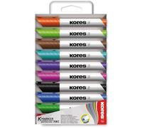 Kores - K-Marker XW1: Rotuladores de colores para pizarra blanca con punta redonda, borrado en seco y tinta de bajo olor, material escolar y de oficina, juego de 10 colores surtidos