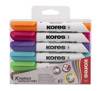 Kores - K-Marker XW1: Rotuladores de pizarra blanca de colores con punta redonda, borrado en seco y tinta de bajo olor, material escolar y de oficina, juego de 6 colores surtidos