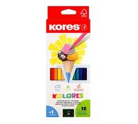 Kores - Kolores: 12 lápices de colores para niños, principiantes y adultos con plomo suave y forma triangular, juego de 12 colores surtidos y sacapuntas incluido