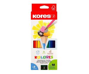 Kores - Kolores: 12 lápices de colores para niños, principiantes y adultos con plomo suave y forma triangular, juego de 12 colores surtidos y sacapuntas incluido