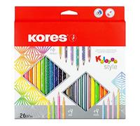 Kores - Kolores Estilo: 26 lápices de colores para niños, principiantes y adultos, tonos metálicos y neón para papel blanco, oscuro y artesanal, material escolar, juego de 26 colores surtidos