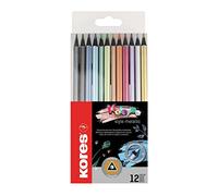 Kores - Kolores Style Metallic: 12 lápices de colores de madera negra para niños, principiantes y adultos, tonos metálicos para oscuro, manualidades y papel blanco, juego de 12 colores metálicos