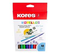 Kores Korellos - 12 rotuladores de colores lavables, punta fina, larga duración, útiles escolares, juego de 12 colores surtidos