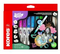 Kores Kreative - Marcador acrílico de tinta líquida, punta en forma de pincel, alta opacidad y colores brillantes vivos, flujo de tinta instantáneo, paquete de 12
