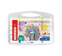 Kores - Kreative Marker - Juego de puntas de acrílico de doble punta, 12 colores, punta de pincel y cono para papel, madera, vidrio, lienzo, roca, tela, cerámica, manualidades, sin agitar, 12 piezas