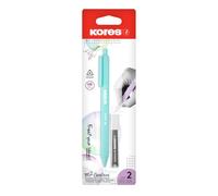 Kores - M2 Grafitos - Portaminas con goma en varios colores - Extremo de goma, suave, mina HB, portaminas, lápices HB, lápices escolares - Paquete individual con 12 minas de recambio