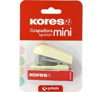 Kores - Mini Grapadora Amarillo Soft + 1000 Grapas 24/6, Compatible con 26/6, Tamaño Compacto 6x4,5x3cm, Capacidad 12 Hojas Papel 80g, Distancia Grapado 17mm, Ideal como Material de Oficina y Escolar