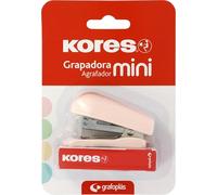 Kores - Mini Grapadora Rosa Soft + 1000 Grapas 24/6, Compatible con 26/6, Capacidad 12 Hojas Papel 80g, 6x4,5x3cm, Distancia Grapado 17mm, Ideal como Material de Oficina, Perfecto para Estuche Escolar