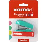 Kores - Mini Grapadora Verde Mint + 1000 Grapas 24/6, Compatible con 26/6, Tamaño Compacto 6x4,5x3cm, Capacidad 12 Hojas Papel 80g, Ideal como Material de Oficina, Perfecto para Estuche Escolar
