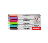 Kores - K-Marker: Rotuladores de pizarra blanca de colores con punta fina, borrado en seco y tinta de bajo olor, suministros escolares y de oficina, juego de 6 colores surtidos