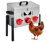 koretech Comederos de pollos, comedero de metal para pollitos con tapa de bloqueo y patas, capacidad de 30 libras, alimentador automático de pollo de 6 puertos para pollos, patos, gansos, pendiente