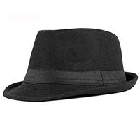 Korhleoh Sombrero clásico para hombre y mujer, de fieltro, estilo panamá, elegante, de Fedora, de 56 a 58 cm, Negro , L