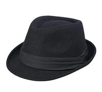 Korhleoh Sombrero Panamá Fedora de Fieltro para Hombre y Mujer, Elegante Gángster Trilby Jazz, Negro, 58