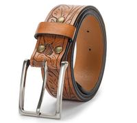 KorhLeoh Western Leather Cowboy Buckle Belt for Men Women Jeans Engraved Floral Longhorn Bull Texas Buckle Belt (33-41" Cintura), Hebilla Bull-brown-pin, for 69-83cm waist