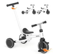 KORIMEFA Triciclo Evolutivo de Bebé 5 en 1, Bicicleta para Niños Desde 1 Año hasta 3 años con Barra de Empuje, Asiento Ajustable, Pedales Desmontables (Blanco)