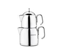 Korkmaz A281 Pera - Juego de tetera turca para estufa, tetera doble de acero inoxidable 18/10 con asas resistentes al calor, hervidor de té estilo Samovar con 22 onzas (650 ml) y 40 onzas (1200 ml)