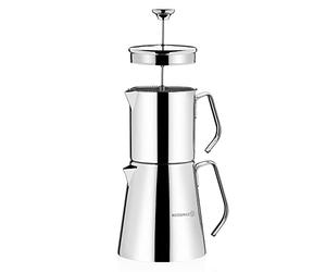 Korkmaz Juego de tetera turca Aqua A225, acero inoxidable 18/10, doble prensa francesa, con asas de metal, tetera estilo Samovar con 30 oz (900 ml) y 50 oz (1500 ml)