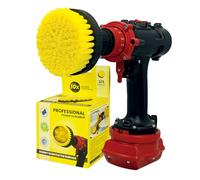 Kornely Cepillo Taladro Premium, Suave 10cm, Amarillo, Baño & Multiuso | 10x mas eficiente, antiarañazos, cerdas de doble densidad; azulejos, ducha, baño, cocina; vástago hexagonal 8mm