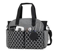 Korolev Bolsa de enfermera para el trabajo, bolsa de mano para enfermera, bolsa de lactancia con múltiples bolsillos para enfermeras y mujeres trabajadoras, color gris y negro