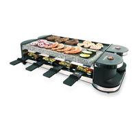 Korona 45071 Raclette plegable para 8 personas | raclette 2 en 1 con 8 sartenes y espátulas | con placas antiadherentes | Flexible utilizable gracias a la articulación de 90° y 180°, cable de 2 m