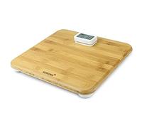 Korona 73161 Miriam - Báscula de bambú sin pilas | Generación de energía pulsando la pantalla | Superficie de pesaje de bambú sostenible | Embalaje sin plástico | Capacidad de carga de 150 kg | 100 g