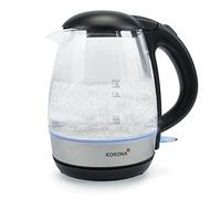 Korona Hervidor de agua de cristal 20608, capacidad de 1,2 litros, iluminación LED azul durante el proceso de cocción, elemento calefactor oculto, protección contra sobrecalentamiento y ebullición en