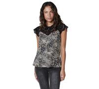 Koroshi Blusa sin Mangas con Tejido Superior en Crochet a Contraste y Cuello Redondo con Tejido Satinado Estampado Animal para Mujer, de Color Black, Talla S