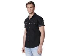 Koroshi Camisa de algodón Manga Corta Elegante para Hombre, de Color Black, Talla S
