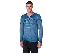 Koroshi Camiseta de Hombre Indigo Blue de Manga Larga, 100% algodón, con Cuello Redondo con Abertura y Estampado Delantero., de Color Indigo, Talla 3XL