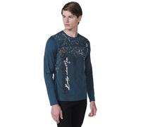 Koroshi Camiseta de Hombre Verde de Manga Larga, 100% algodón, con Cuello Redondo con Abertura y Estampado Delantero., de Color Petroleo/Dark Green, Talla L